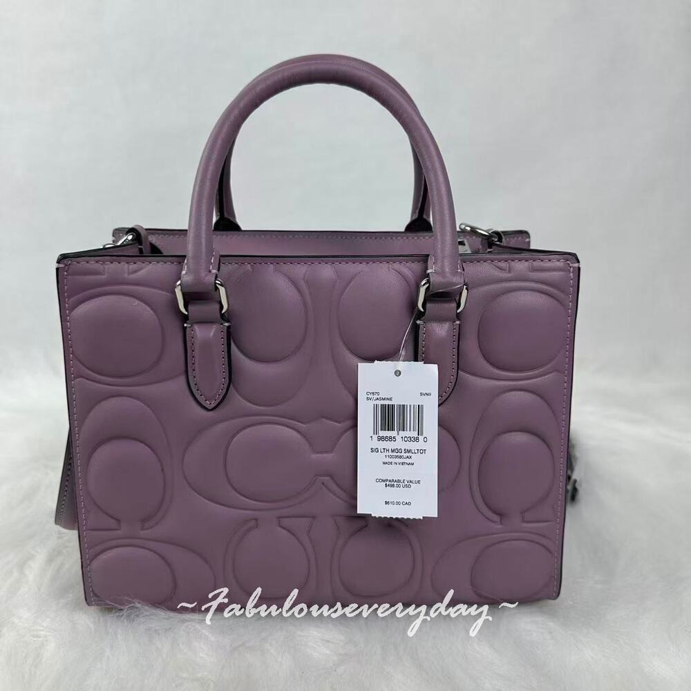 Coach Maggie Small Tote Bag Crossbody In Signature Leather/Sv/Jasmine CY670 NWT - Picture 3 of 8